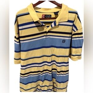 Chaps Y2K Men’s Polo - Yellow, Blue, Black Stripes XXL